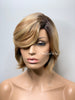 Full Bob Wig Bangs Synthetic Straight Blonde Dark Roots Side Part - Jennifer
