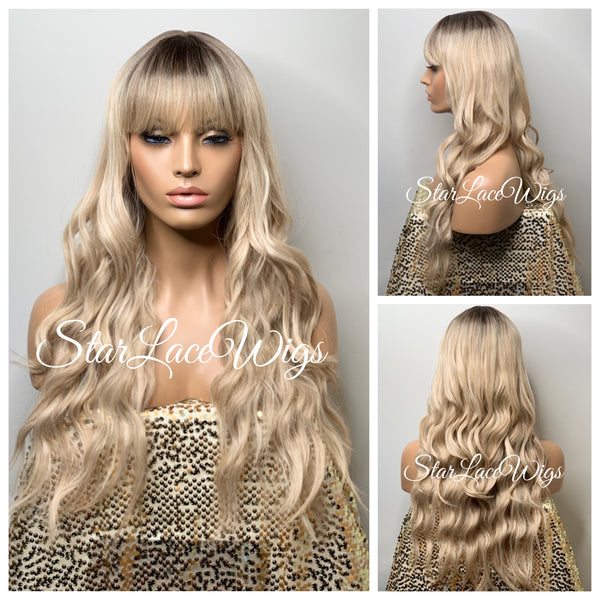 Long Curly Synthetic Lace Front Wig Bangs Layers Kennedy