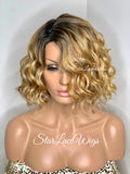 Human Hair Blend Curly Bob Wig Honey Blonde Ash Blonde Mix - Blair