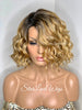 Human Hair Blend Curly Bob Wig Honey Blonde Ash Blonde Mix - Blair