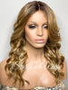 Long Full Wig Synthetic Curly Golden Honey Blonde Dark Roots Middle Part - Willow