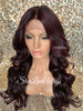 Lace Front Wig Long Synthetic Curly Layers Dark Burgundy Plum Middle Part - Lori