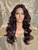Lace Front Wig Long Synthetic Curly Layers Dark Burgundy Plum Middle Part - Lori