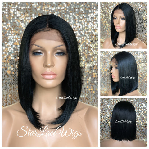 Lace Front Wig Long Synthetic Curly Layers Black Brown Middle Part - August