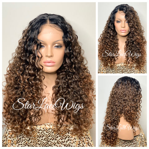 Extra Long Brown Lace Front Wig Curly Brown Middle Part - Tieren
