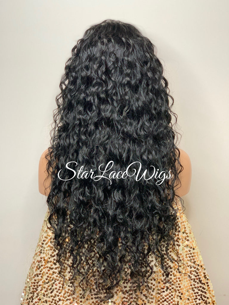Lace Front Wig Long Wavy Curly Middle Part Black - Aurora