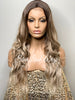 Long Full Wig Synthetic Curly Balayage Ash Blonde Dark Roots Middle Part - Alice