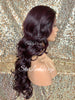 Lace Front Wig Long Synthetic Curly Layers Dark Burgundy Plum Middle Part - Lori