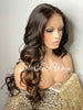 Long Curly Lace Front Wig (6x13) Parting Space Brown Auburn Highlights - Charly