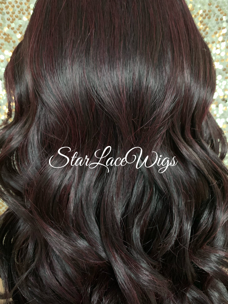 Lace Front Wig Long Synthetic Curly Layers Dark Burgundy Plum Middle Part - Lori