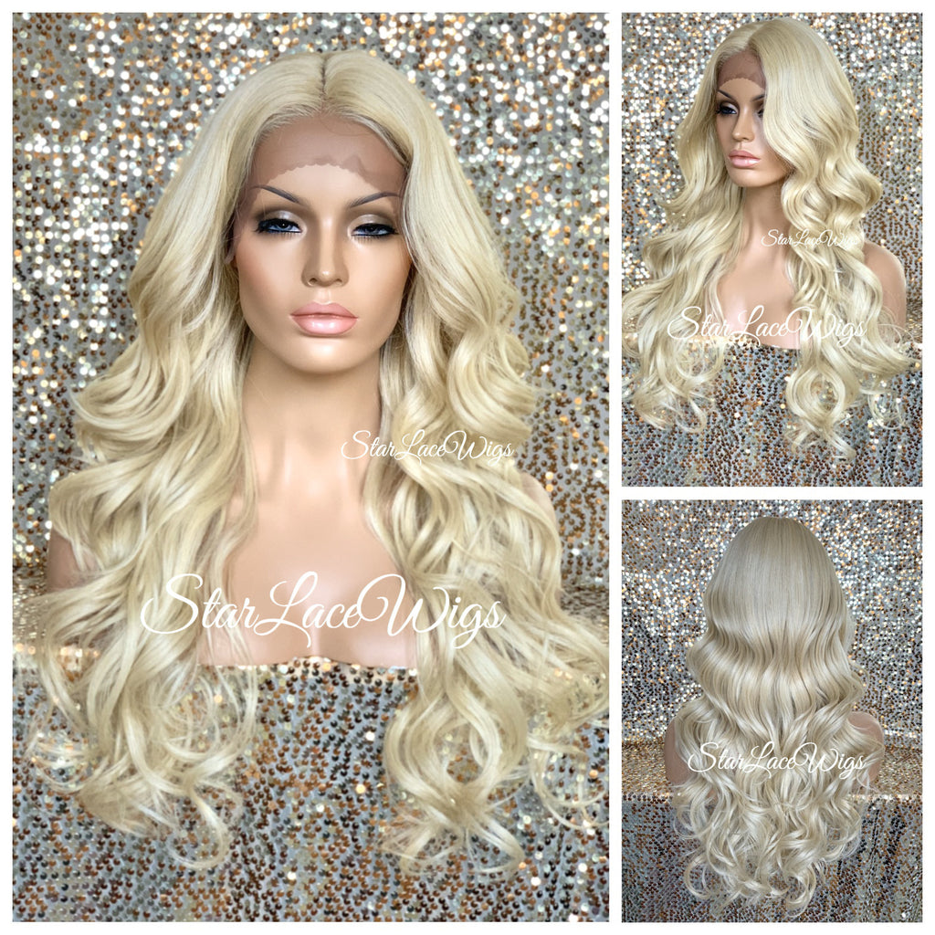 Long Platinum Blonde Curly Layered Synthetic Lace Front Wig - Cindy