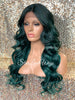 Lace Front Wig Long Synthetic Curly Layers Green Middle Part - Nora