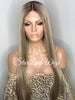 Dark Ash Blonde Lace Front Wig Long Straight Dark Roots Middle Part Synthetic - Mila