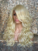 Long Platinum Blonde Lose Curly Layered Synthetic Lace Front Wig Bangs - Jazzy