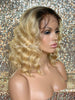 Short Wavy Blonde Lace Front Bob Wig Dark Roots (6x13) Parting Space - Serenity