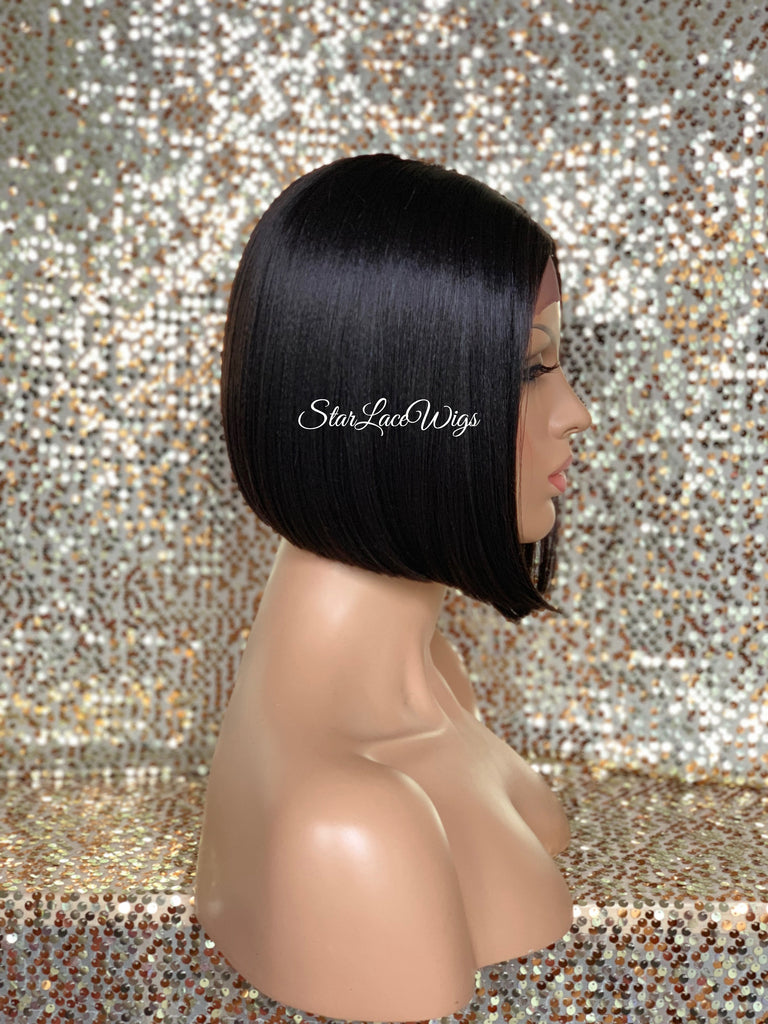 Lace Front Wig Bob Straight Black Brown Middle Part - Marie