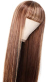 Long Human Hair Wig Straight Bangs Blonde Mix - Meg