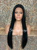 Long Straight Lace Front Wig Black Brown Middle Part Baby Hair Synthetic - Karmen