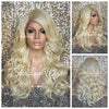 Long Platinum Blonde Lose Curly Layered Synthetic Lace Front Wig Bangs - Jazzy