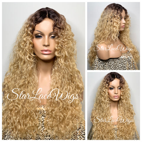 Long Platinum Blonde #613 Wavy Wig Middle Part Synthetic - Kymora