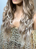 Long Full Wig Synthetic Curly Balayage Ash Blonde Dark Roots Middle Part - Alice