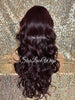 Lace Front Wig Long Synthetic Curly Layers Dark Burgundy Plum Middle Part - Lori