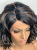 Wavy Bob Wig With Bangs Lace Front Side Part #1b Highlights #30 - Kendall