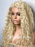Long Blonde Lace Front Wig Wavy Layered Synthetic - Suzie