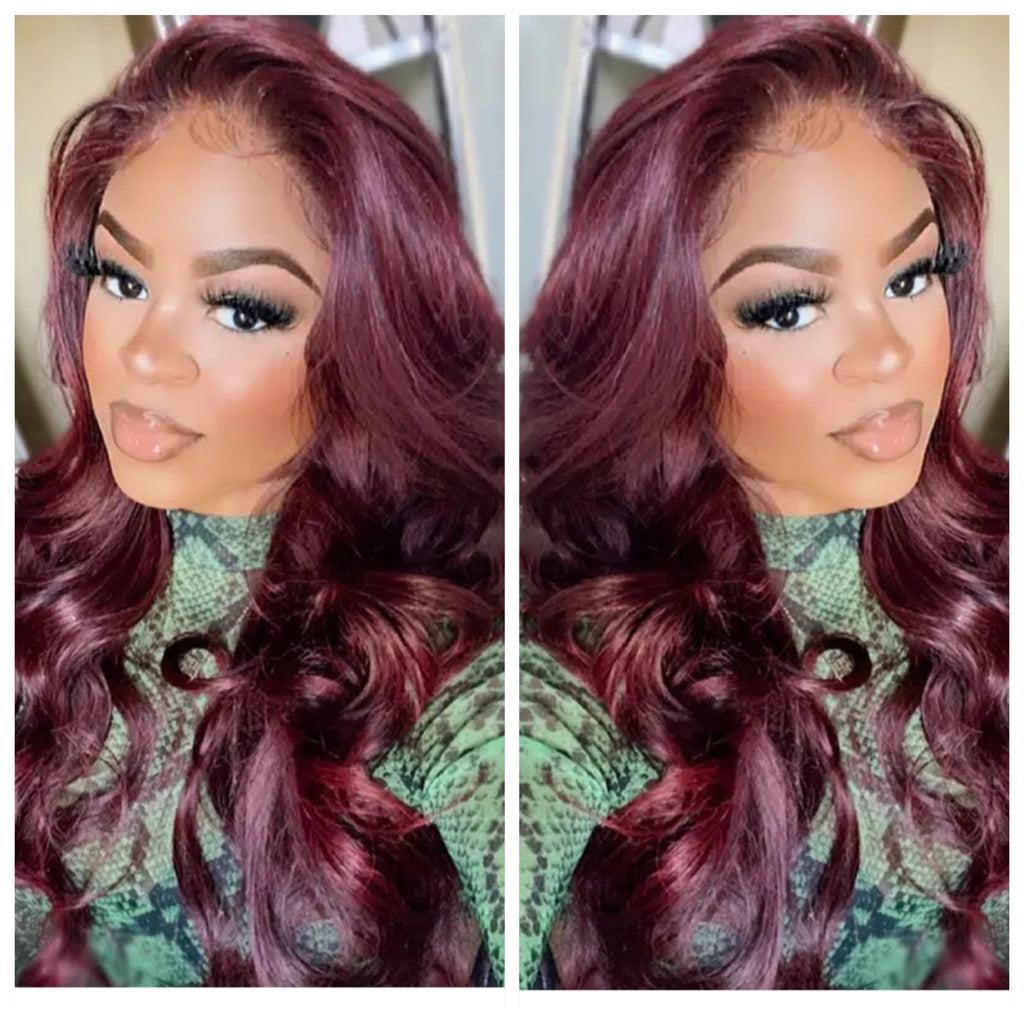Long Loose Curls Lace Front Wig (6x13) Parting Space Burgundy - Fran