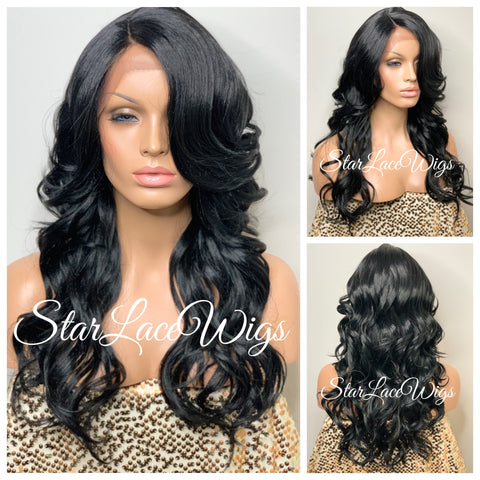 Long Blonde Lace Front Wig Wavy Layered Synthetic - Suzie