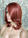Lace Front Wig Bob Red Dark Roots Side Part Straight Bangs - Ruby