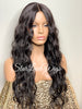 Long Full Wig Synthetic Wavy Black Brown Middle Part Layers - Allegra