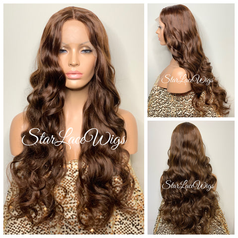 Long Blonde Wavy Synthetic Lace Front Wig Dark Roots Side Part - Maria