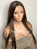 Long Straight Lace Front Wig Dark Brown Middle Part Highlights Synthetic - Mimi