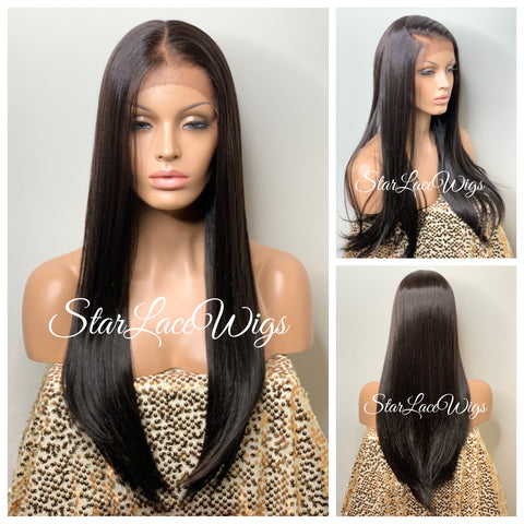 Long Straight Blonde Human Hair Blend Lace Front Wig (4x13) Parting - Georgia