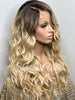 Long Blonde Wavy Synthetic Lace Front Wig Dark Roots Side Part - Maria