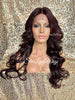 Lace Front Wig Long Synthetic Curly Layers Dark Burgundy Plum Middle Part - Lori