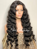 Long Body Wave Wig Black Brown Middle Part Synthetic - Susan