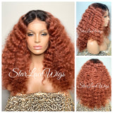 Long Curly Wavy Red Synthetic Lace Front Wig Dark Roots Middle Part - Chance