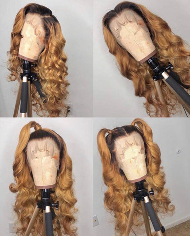 Human Hair Bob Lace Front Wig 13x4 Straight #1b #27 Highlights - Genesis