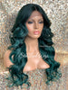 Lace Front Wig Long Synthetic Curly Layers Green Middle Part - Nora