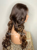 Long Curly Lace Front Wig (6x13) Parting Space Brown Auburn Highlights - Charly