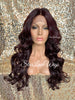 Lace Front Wig Long Synthetic Curly Layers Dark Burgundy Plum Middle Part - Lori