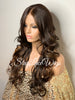 Long Curly Lace Front Wig (6x13) Parting Space Brown Auburn Highlights - Charly