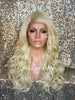 Long Platinum Blonde Lose Curly Layered Synthetic Lace Front Wig Bangs - Jazzy
