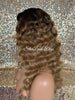 Long Body Wave Wig Dirty Blonde Dark Roots Middle Part Synthetic - Marsha