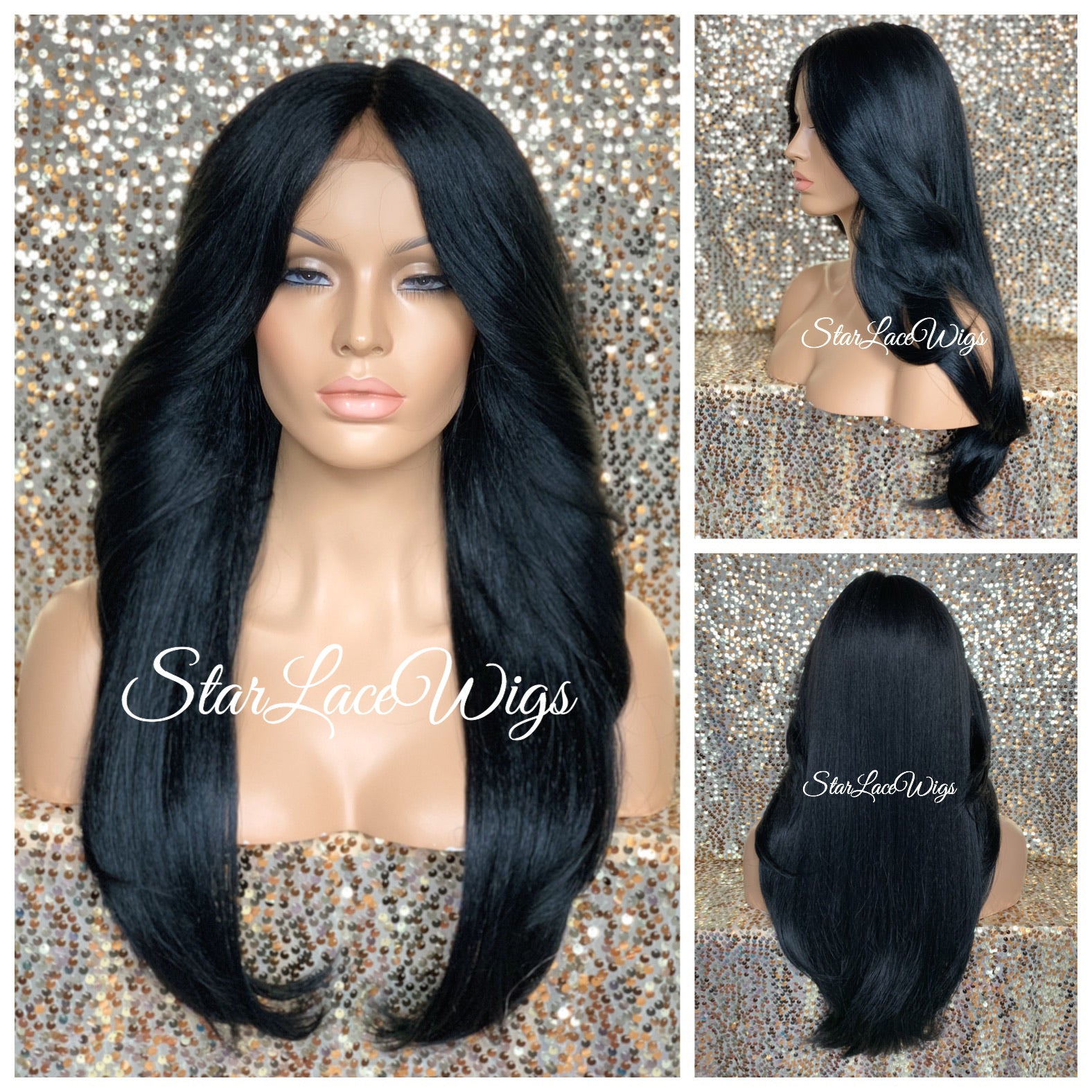 Long Curly Synthetic Lace Front Wig Bangs Layers Kennedy StarLacewigs