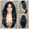 Lace Front Wig Long Synthetic Straight Layers Black Brown Middle Part - Camila