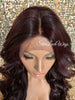 Lace Front Wig Long Synthetic Curly Layers Dark Burgundy Plum Middle Part - Lori