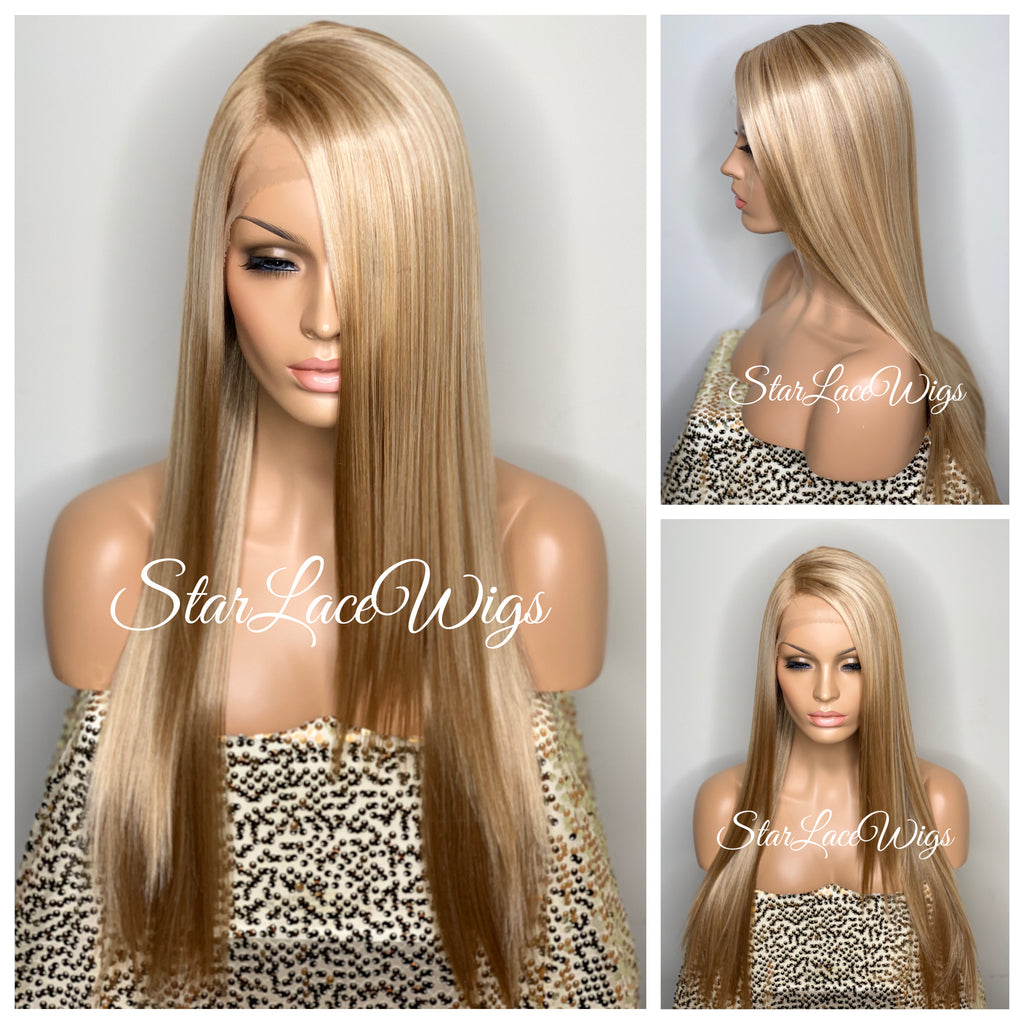 Lace Front Wig Synthetic Blonde Straight Side Part Layers - Sunny